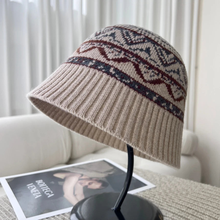 Vintage Fair Isle Knit Wool Bucket Hat