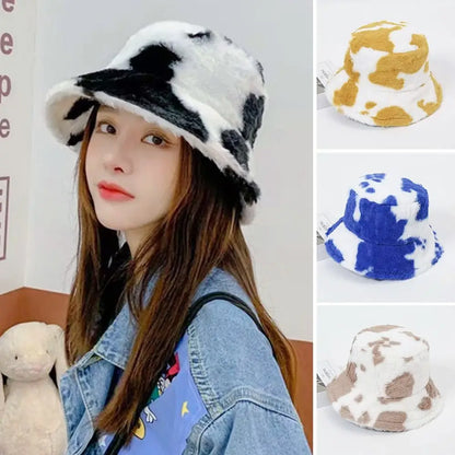 Faux Fur Cow Print Bucket Hat