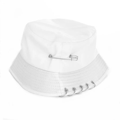 Unisex Cotton Bucket Hat Iron Pin Ring