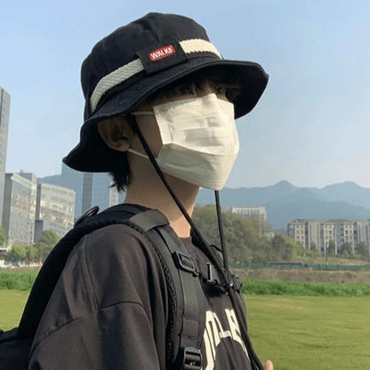 Retro Letter Drawstring Sun Bucket Hat