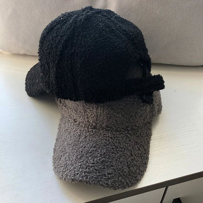 Women Plush Lamb Wool Winter Baseball Cap