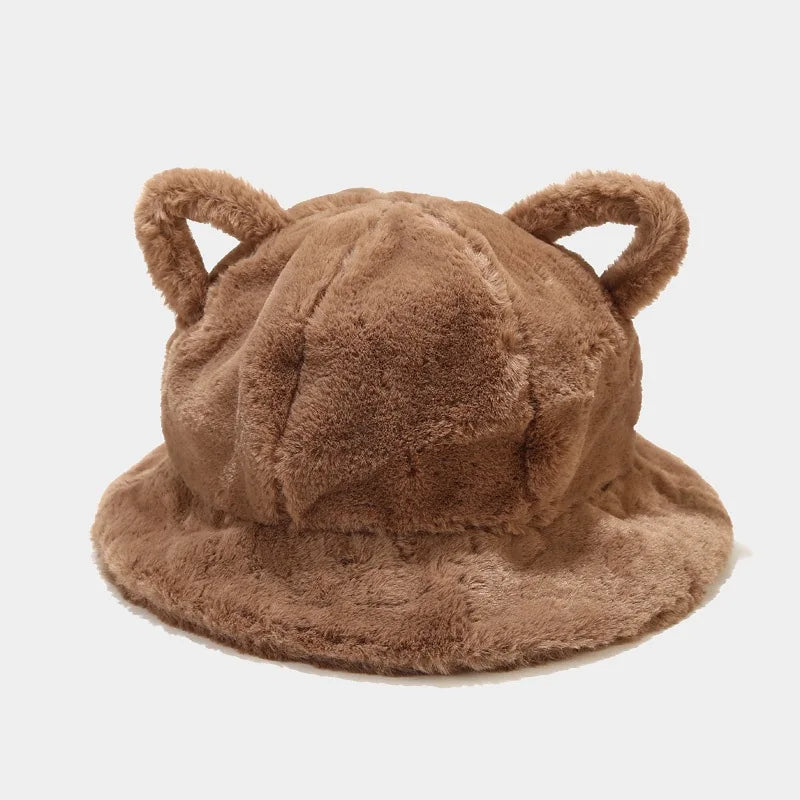 Cat Ear Plush Leopard Bucket Hat