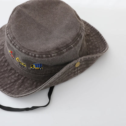 Cute Car Embroidered Kids Denim Bucket Hat