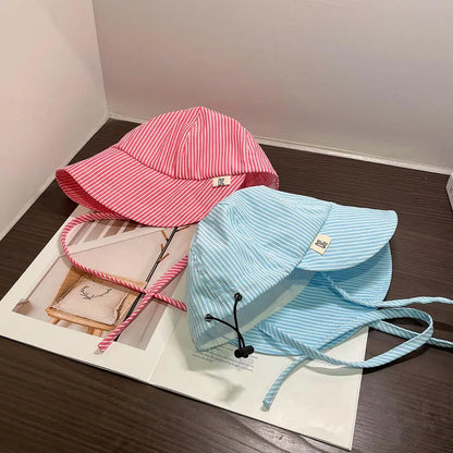 Women Korean Stripe Wide Brim Bucket Hat