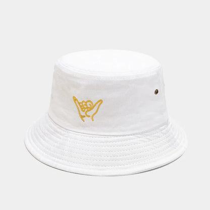 Cotton Cartoon Gesture Embroidery Bucket Hat