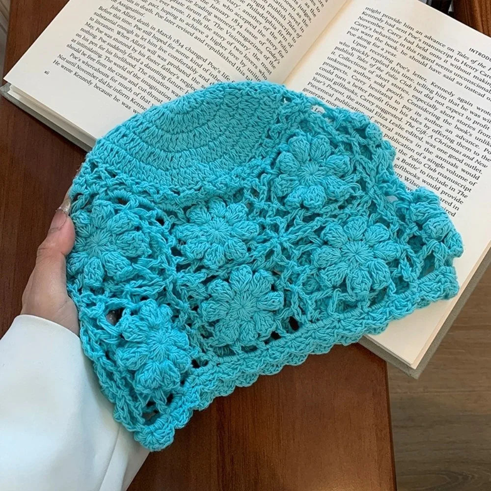 Sweet Y2K Crochet Flower Knit Bucket Hat