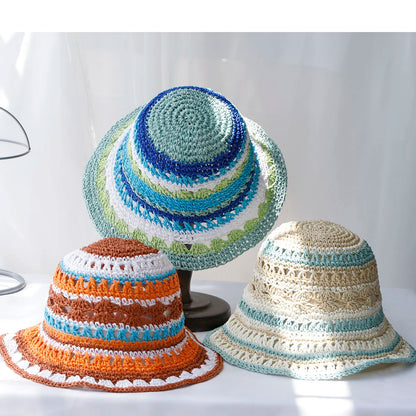 Handmade Rainbow Woven Japanese Straw Bucket Hat