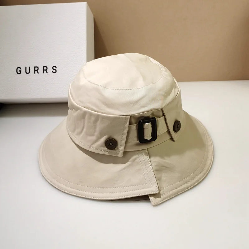 Designer Belt Buckle Bucket Hat Women Japanese Style Beach Sun Hat Sunscreen