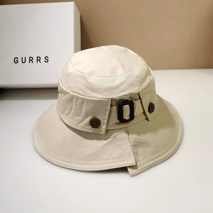 Designer Belt Buckle Bucket Hat Women Japanese Style Beach Sun Hat Sunscreen