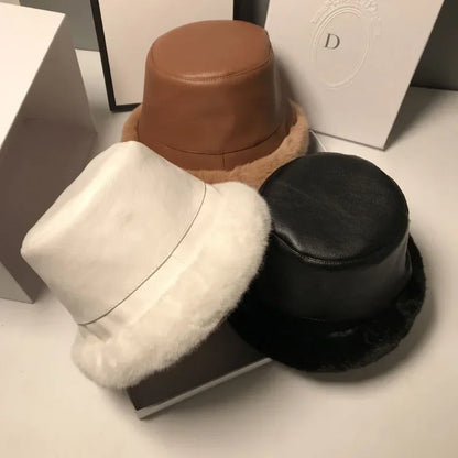 MAXSITI Faux Leather Fur Bucket Hat