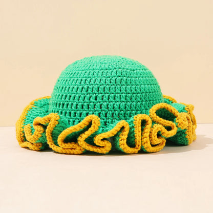 Multicolor Ruffle Knitted Wool Bucket Hat