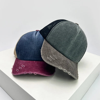 Color Block Distressed Mesh Baseball Cap