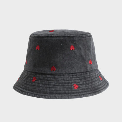 Women’s Embroidered Heart Denim Bucket Hat