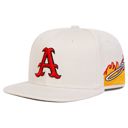 A Letter Flame Embroidery Snapback Cap