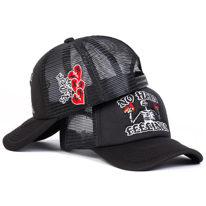 Unisex Skull Flame Embroidery Baseball Net Caps