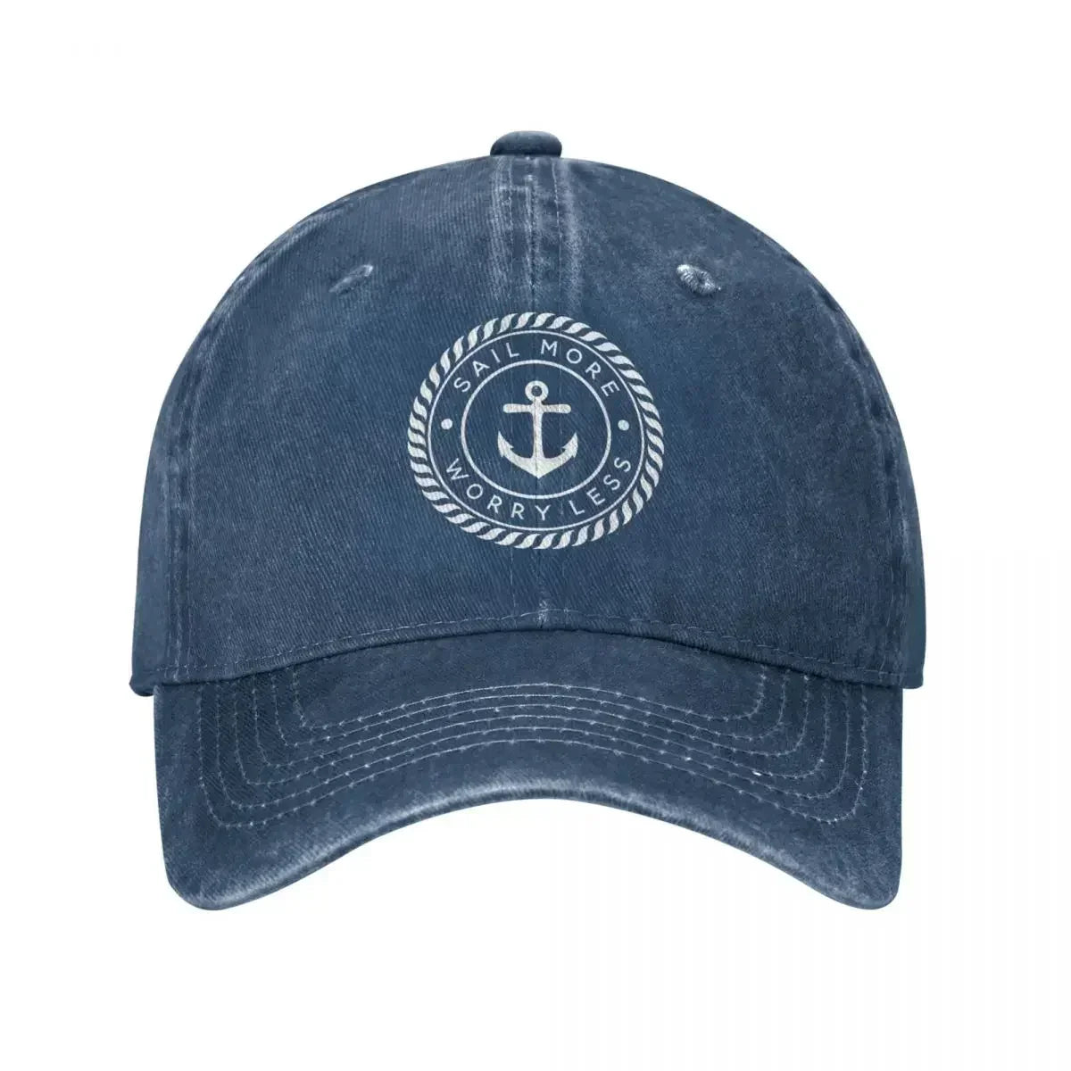 Sail More Worry Less Nautical Anchor Baseball Cap