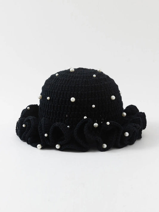 Women’s Pearl Ruffled Crochet Knit Bucket Hat