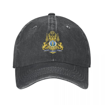 Cambodia Emblem Charcoal Washed Vintage Baseball Cap
