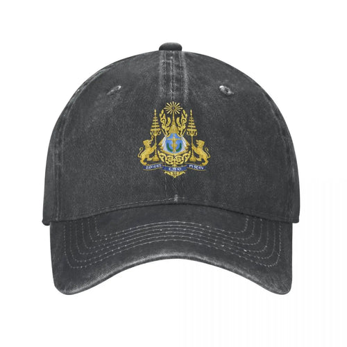 Cambodia Emblem Charcoal Washed Vintage Baseball Cap