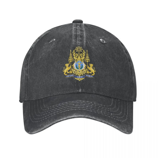 Cambodia Emblem Charcoal Washed Vintage Baseball Cap