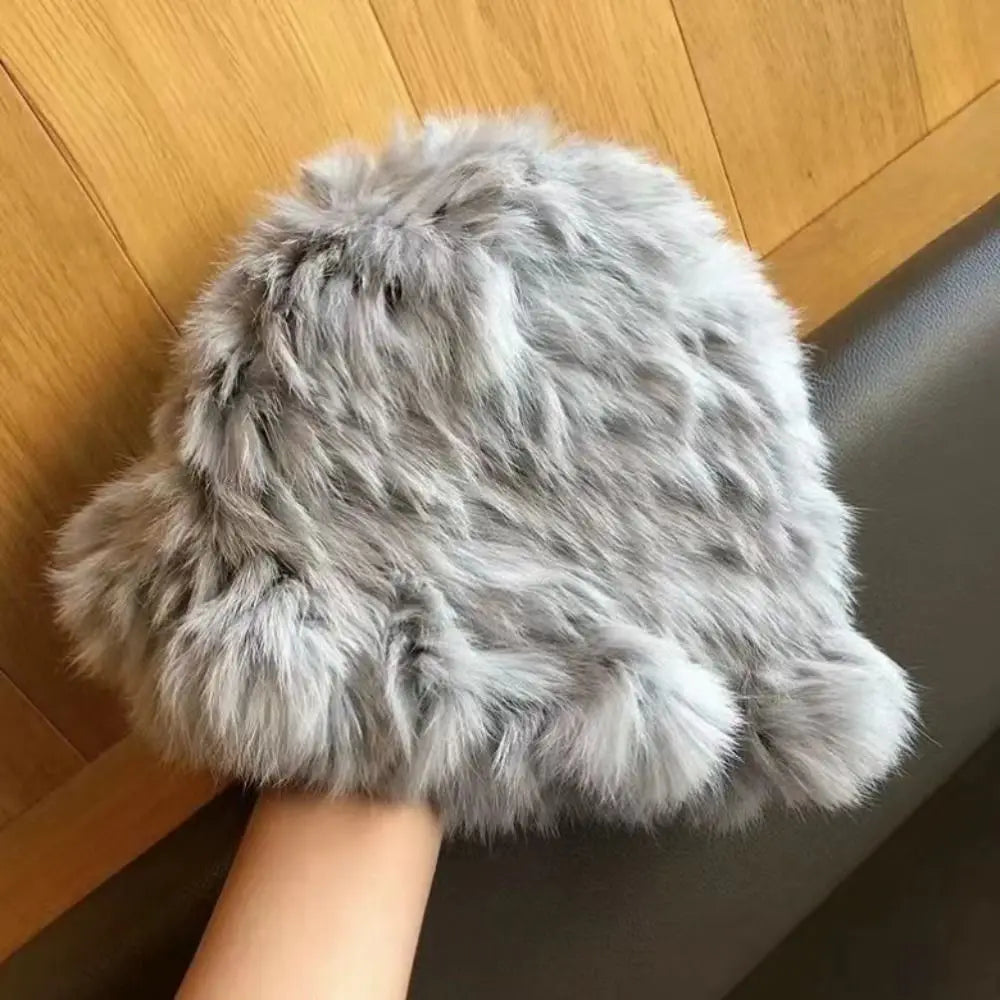 Rabbit Fur Windproof Winter Bucket Hat