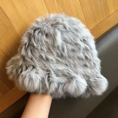 Rabbit Fur Windproof Winter Bucket Hat