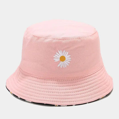 Korean Daisy Embroidered Double-Side Tropical Bucket Hat