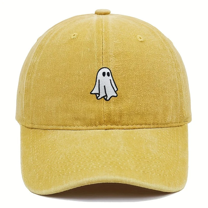Ghost Pattern Embroidered Brim Halloween Cap