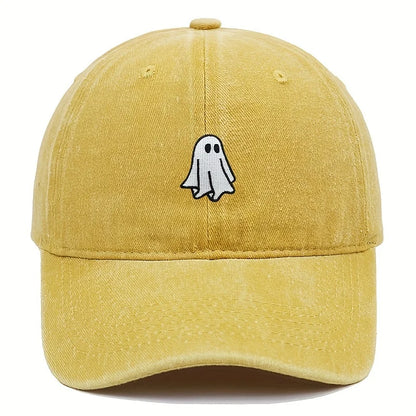 Ghost Pattern Embroidered Brim Halloween Cap