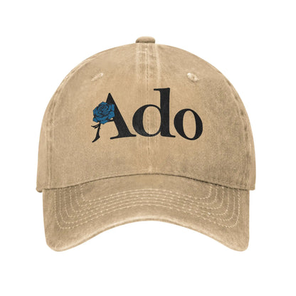 Ado Text Blue Rose Distressed Baseball Cap