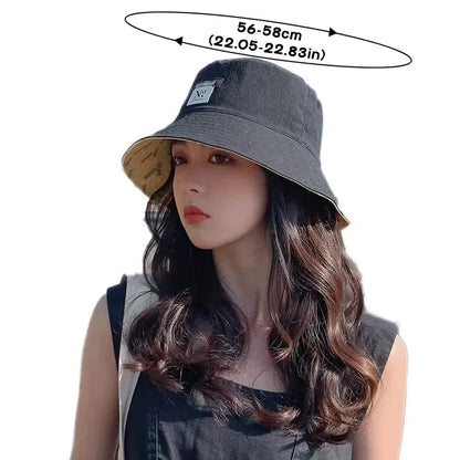 Reversible Korean Letter Print Summer Women Bucket Hat