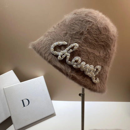 Women’s Pearl Rabbit Hair Winter Bucket Hat
