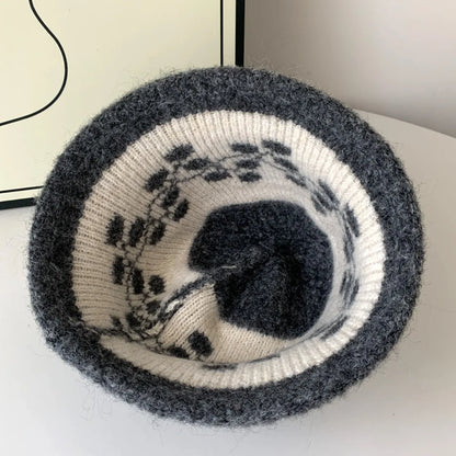 Fair Isle Knit Wool Bucket Hat