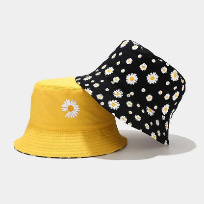 Korean Daisy Embroidered Double-Side Tropical Bucket Hat