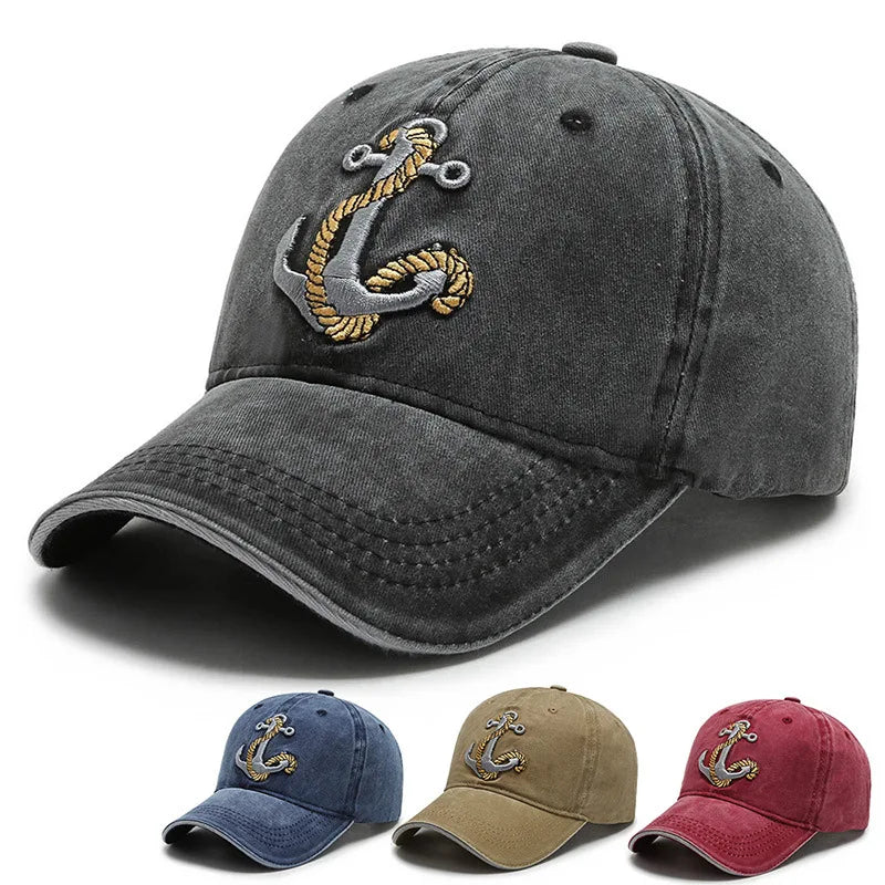 Anchor Embroidery Cool Washed Baseball Cap