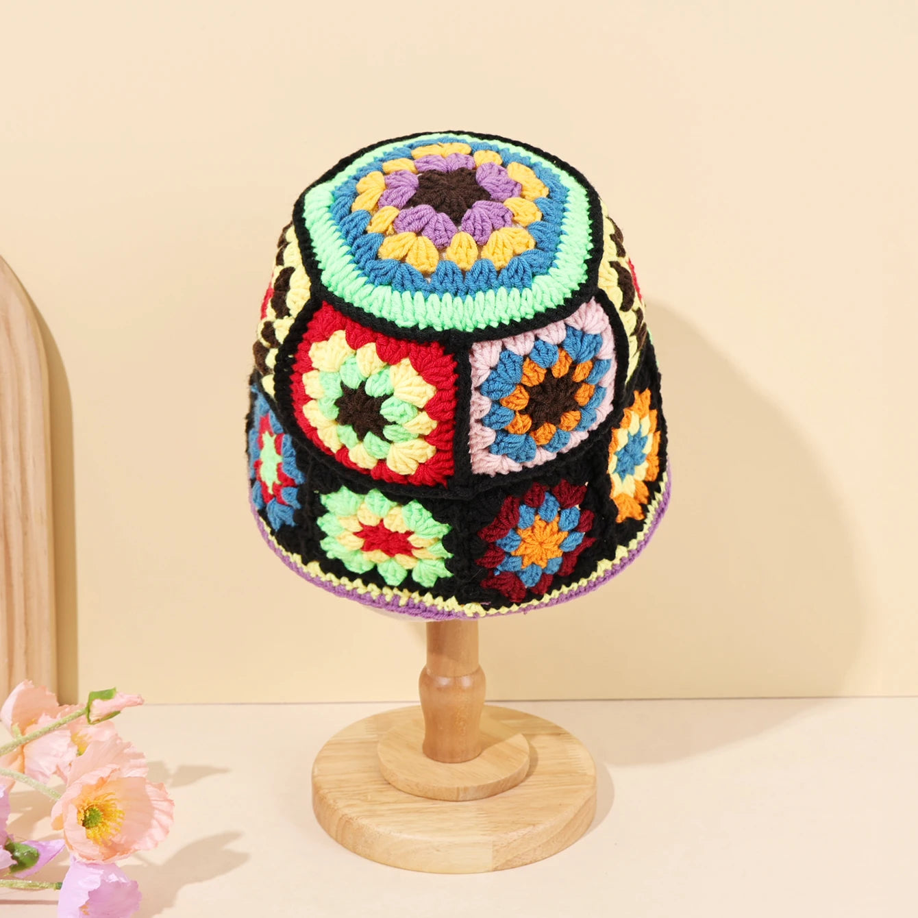 Hollow Flower Knitted Fisherman Hat Women Autumn Winter