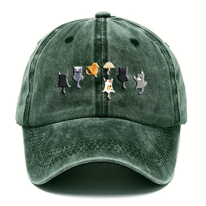 Cute Cat Print Washed Vintage Baseball Cap