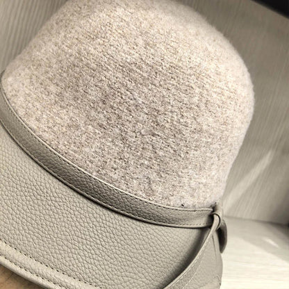 PU Leather Patchwork Wool Bucket Hat