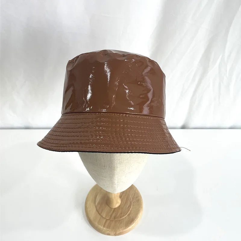 Laser Color Reversible Leather Bucket Hat Men Women