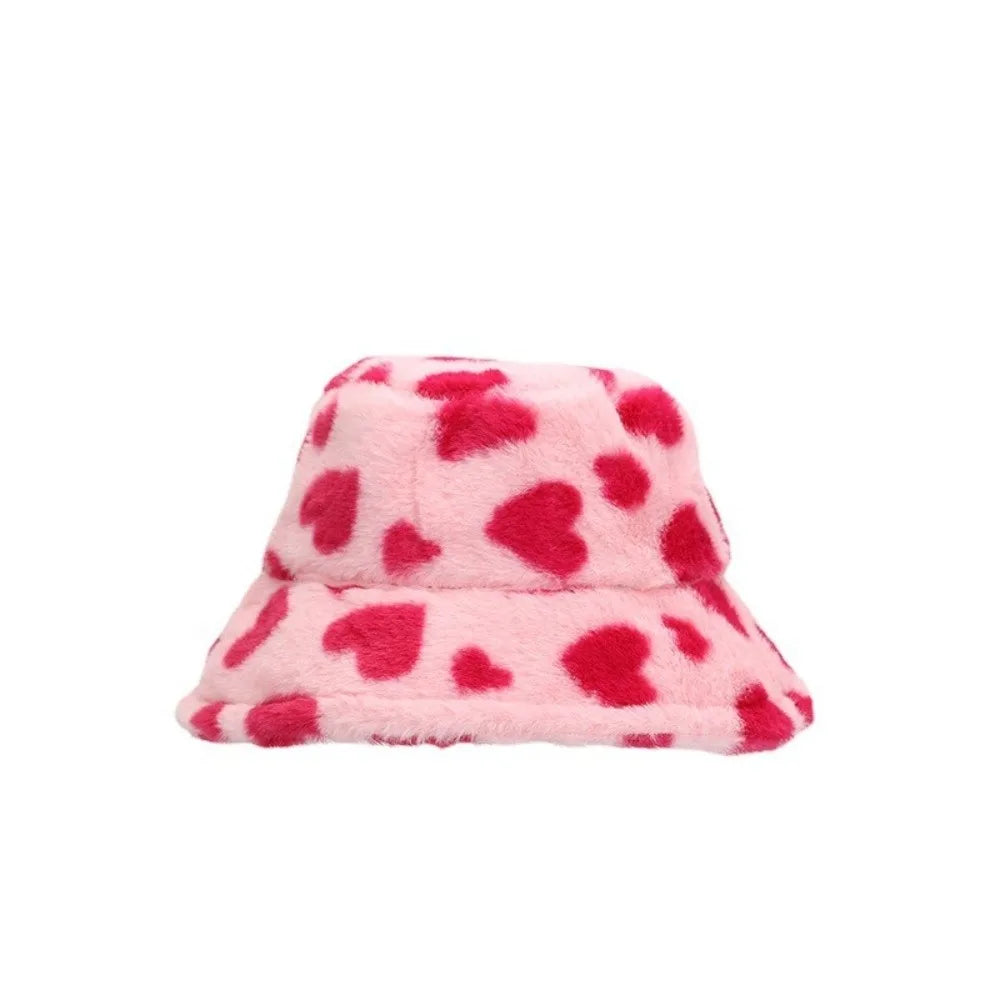 Cute Faux Fur Fluffy Love Heart Bucket Hat