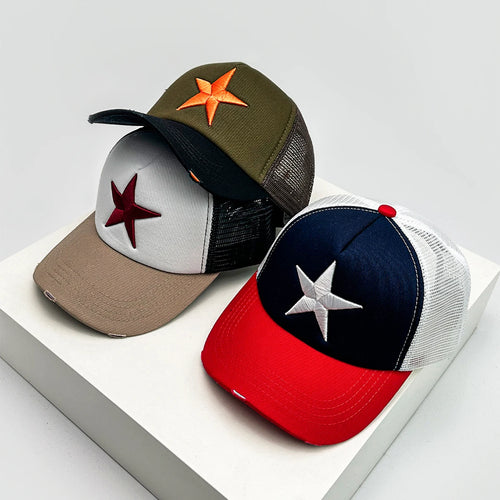 Five Pointed Star Embroidered Color Block Baseball Hat