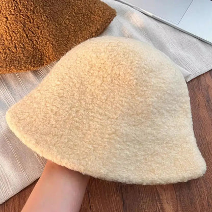 Lamb Wool Solid Warm Winter Bucket Hat