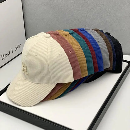 Fashion Corduroy Baseball Cap Ladies Letter R Snapback Hat