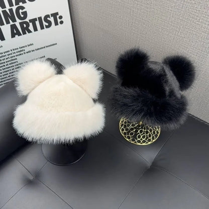 Cute Bear PomPom Fur Bucket Hat