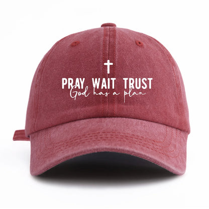 Pray Wait Trust Washed Retro Baseball Cap