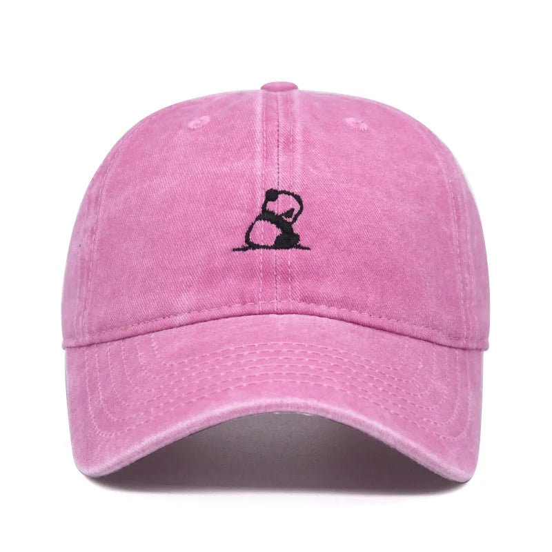 Fashion Panda Embroidery Washed Cotton Baseball Cap