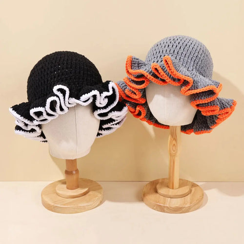 Multicolor Ruffle Knitted Wool Bucket Hat