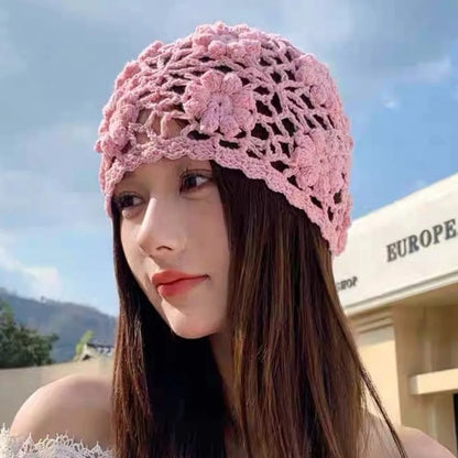 Sweet Y2K Crochet Flower Knit Bucket Hat
