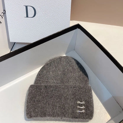Trendy Ring Buckle Detail Rabbit Hair Knitted Hat