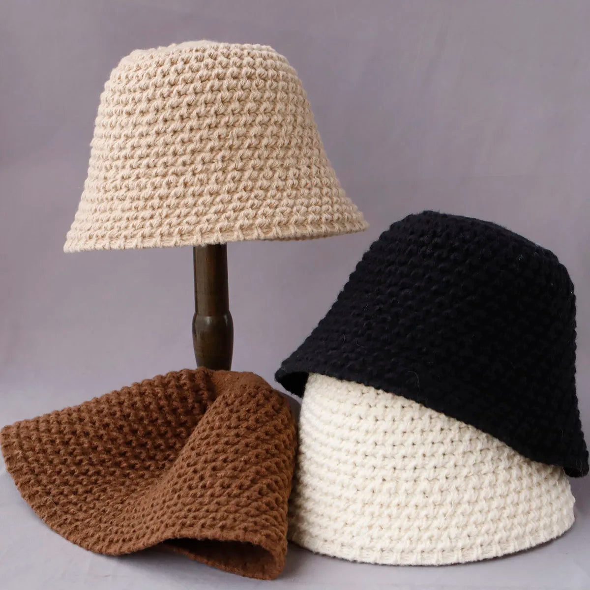 Color Block Knitted Foldable Bucket Hat